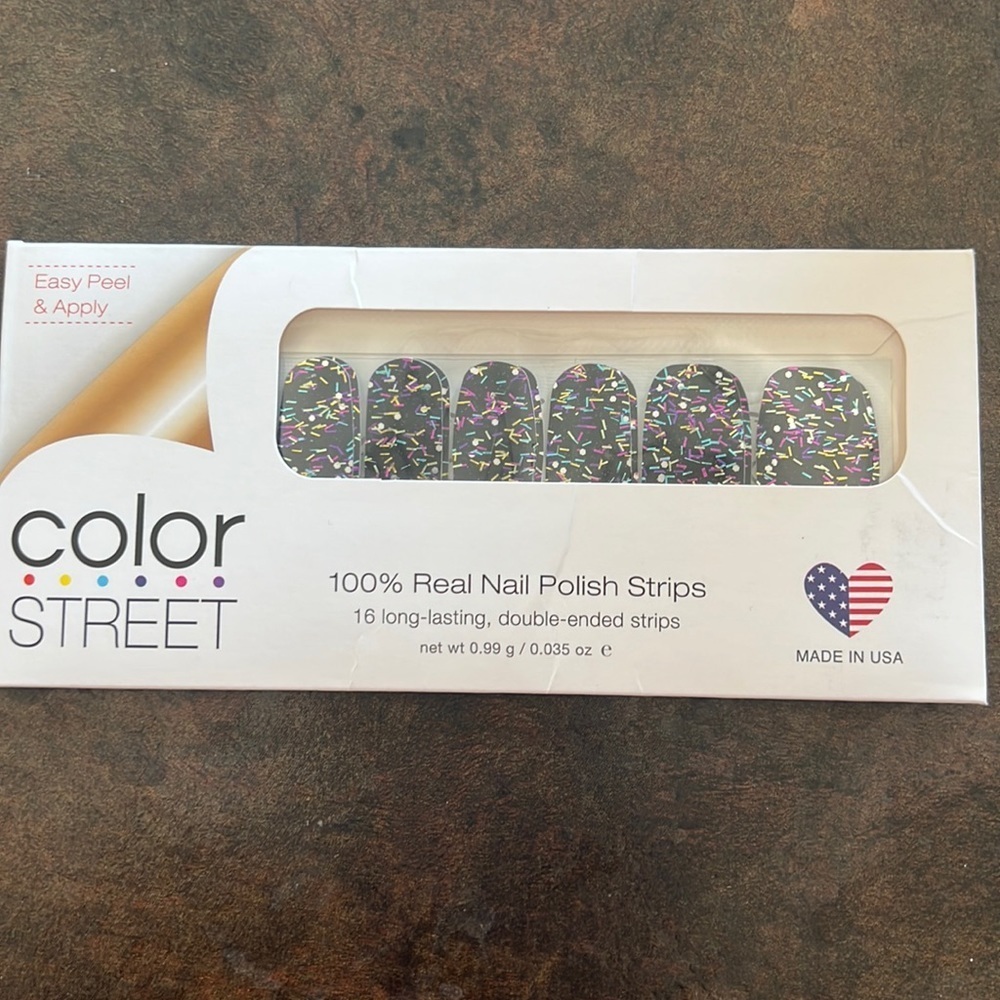 Color street nail polish strips ready set confetti black silver purple